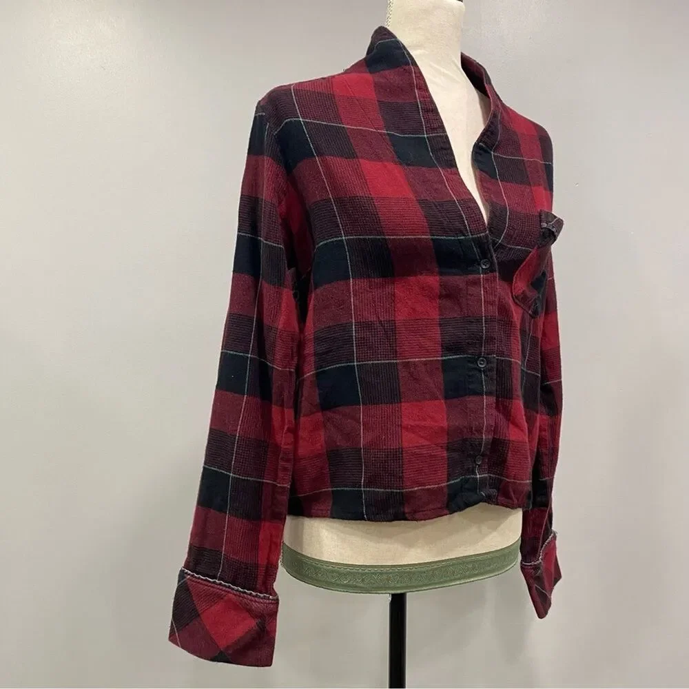 PRANA S Frosty Flake Organic Cotton Buffalo Plaid Flannel Pajama Top Winter Warm